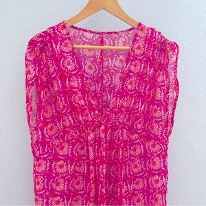 Old Navy Vibrant Pink Sheer Floral Fabric Sun Dress Size M